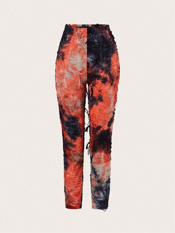 ICON Pantalones de cintura alta de moda para mujer con diseno de corte y plisado aleatorio