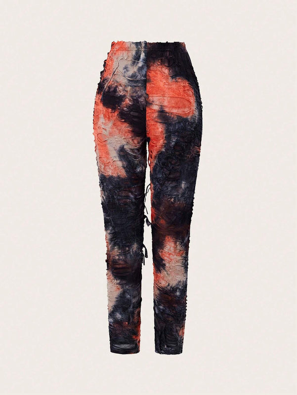 EZwear Pantalones de cintura alta de moda para mujer con diseno de corte y plisado aleatorio