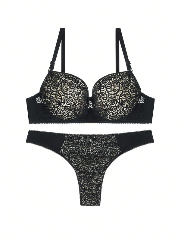 Conjunto sexy de bra y bragas para mujer de encaje transparente, copa B