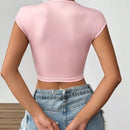 EZwear Camiseta de verano para mujeres ajustada con estampado de frutas, cuello redondo y mangas cortas con vuelta