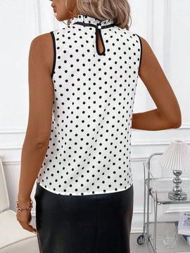 Clasi Camisa de mujer con encaje de moda en color blanco con lunares y diseno de bloques de color