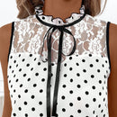 Clasi Camisa de mujer con encaje de moda en color blanco con lunares y diseno de bloques de color
