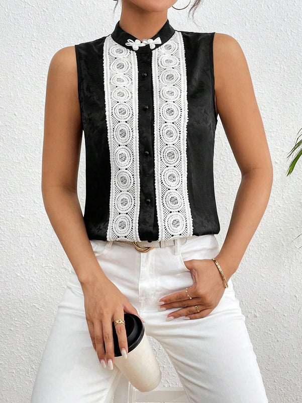 Frenchy Camisa Premium de Jacquard con botones y sensacion de diseno
