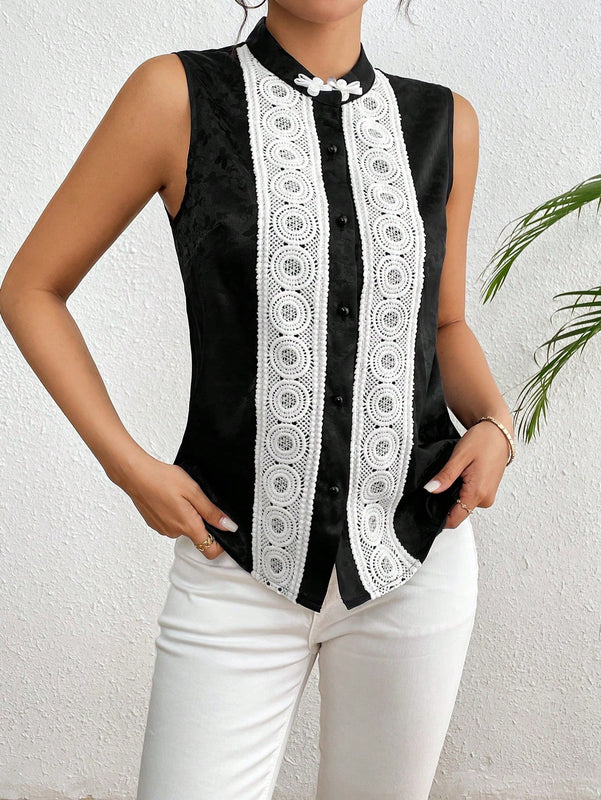 Frenchy Camisa Premium de Jacquard con botones y sensacion de diseno