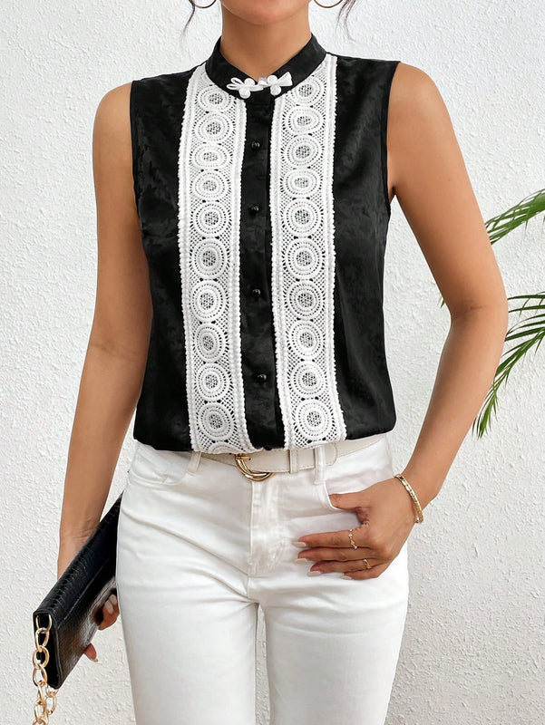 Frenchy Camisa Premium de Jacquard con botones y sensacion de diseno