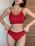 DAZY Cute conjunto de sosten tejido con forma de corazon rojo, transpirable y comodo