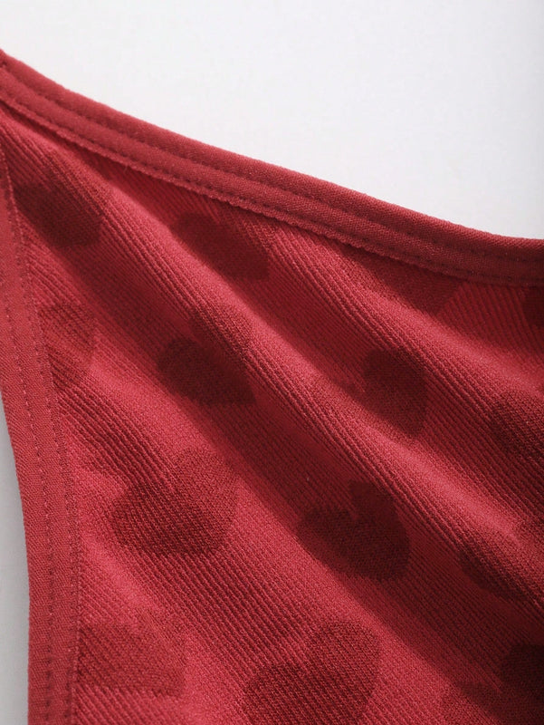 DAZY Cute conjunto de sosten tejido con forma de corazon rojo, transpirable y comodo