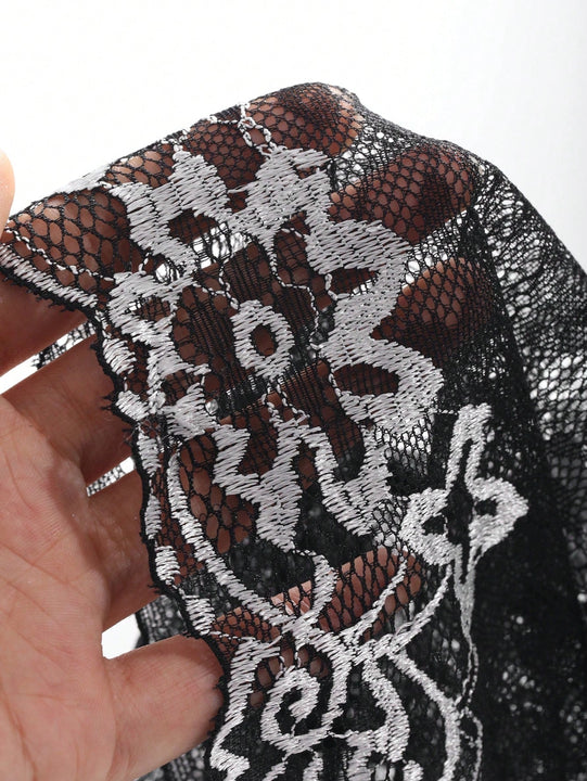 DAZY Conjunto de lenceria sexy de encaje traslucido con diseno de flores