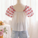 WYWH Camisa blanca casual para mujer con bordado y mangas con volantes de hoja de loto de WYWH Holiday