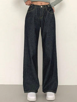 DAZY Pantalones Jeans informales de mujer de pierna ancha y corte holgado con bolsillos