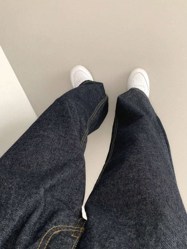 DAZY Pantalones Jeans informales de mujer de pierna ancha y corte holgado con bolsillos
