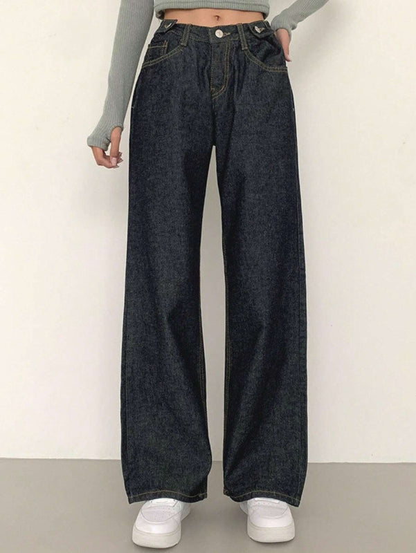 DAZY Pantalones Jeans informales de mujer de pierna ancha y corte holgado con bolsillos