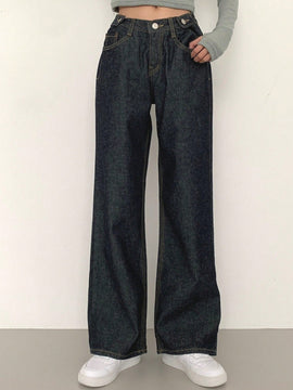 DAZY Pantalones Jeans informales de mujer de pierna ancha y corte holgado con bolsillos