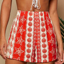 TRVLCHIC Pantalones cortos anchos de talle alto tejidos para mujer en rojo y blanco con estampado de patron del oceano, ideales para playa, primavera/verano y vacaciones