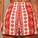 TRVLCHIC Pantalones cortos anchos de talle alto tejidos para mujer en rojo y blanco con estampado de patron del oceano, ideales para playa, primavera/verano y vacaciones
