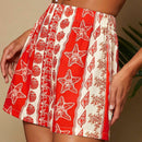 TRVLCHIC Pantalones cortos anchos de talle alto tejidos para mujer en rojo y blanco con estampado de patron del oceano, ideales para playa, primavera/verano y vacaciones