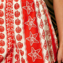 TRVLCHIC Pantalones cortos anchos de talle alto tejidos para mujer en rojo y blanco con estampado de patron del oceano, ideales para playa, primavera/verano y vacaciones