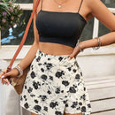 VCAY Falda lapiz de cintura alta para mujer con estampado floral y abertura, perfecta para vacaciones