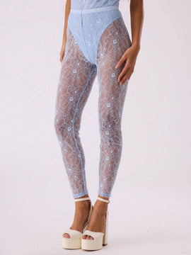 NEW MUSERA Leggins transparentes de encaje floral