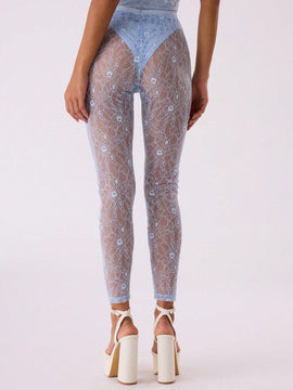 MUSERA Leggins transparentes de encaje floral