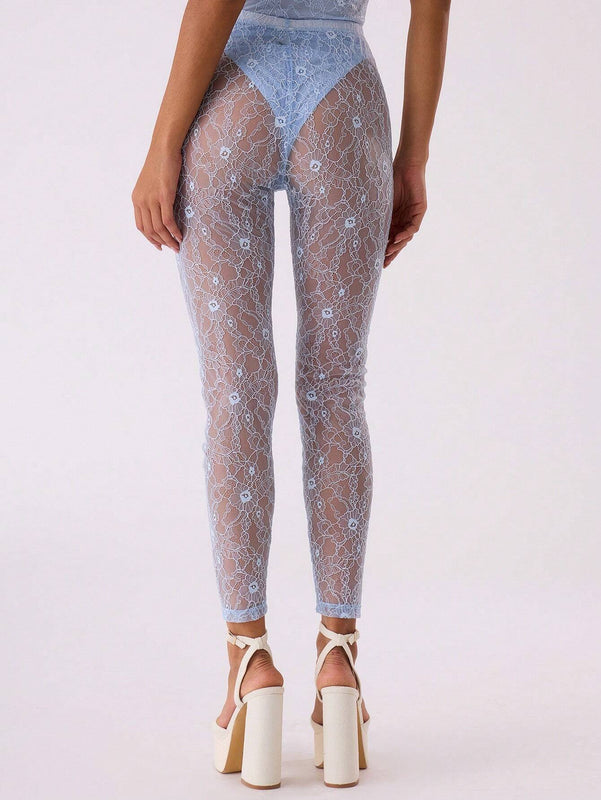 NEW MUSERA Leggins transparentes de encaje floral