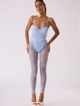 MUSERA Leggins transparentes de encaje floral
