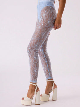 MUSERA Leggins transparentes de encaje floral