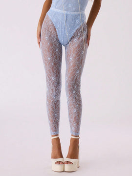 MUSERA Leggins transparentes de encaje floral
