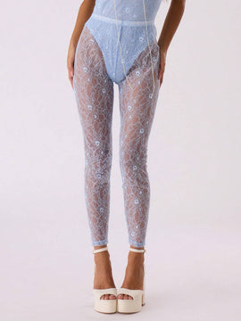 NEW MUSERA Leggins transparentes de encaje floral
