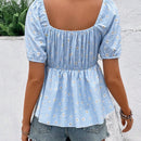 VCAY Camisa estampada de cuadros y flores para mujer con manga corta plisada para primavera y verano