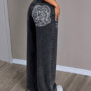 EZwear Jeans de pierna recta y corte holgado para mujer, con estampado de dragon chino y estilo casual