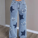 EZwear Jeans de pierna ancha para mujer con diseno desgastado y estampado de estrellas