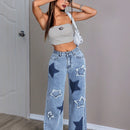 EZwear Jeans de pierna ancha para mujer con diseno desgastado y estampado de estrellas