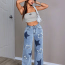 EZwear Jeans de pierna ancha para mujer con diseno desgastado y estampado de estrellas