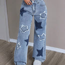 EZwear Jeans de pierna ancha para mujer con diseno desgastado y estampado de estrellas
