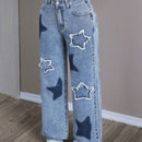 EZwear Jeans de pierna ancha para mujer con diseno desgastado y estampado de estrellas