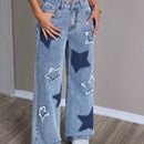 EZwear Jeans de pierna ancha para mujer con diseno desgastado y estampado de estrellas