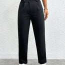 Petite pantalones negros antarrugas rectos de cintura alta