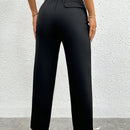 Petite pantalones negros antarrugas rectos de cintura alta