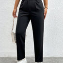 Petite pantalones negros antarrugas rectos de cintura alta