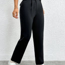 Petite pantalones negros antarrugas rectos de cintura alta