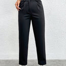 Petite pantalones negros antarrugas rectos de cintura alta