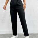 Petite pantalones negros antarrugas rectos de cintura alta