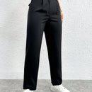 Petite pantalones negros antarrugas rectos de cintura alta