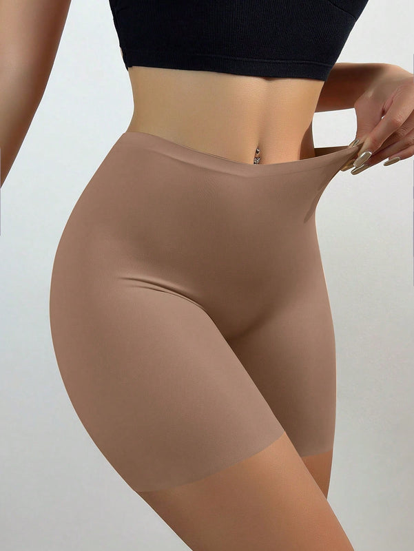 Shorts de seguridad sin costuras de cintura alta y pierna cuadrada de seda de hielo para mujeres, fondo elastico, levanta gluteos y controla el abdomen