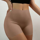 Pantalones cortos de seguridad de seda de hielo sin costuras para mujer con diseno antitransparencia y borde sin enrollar, cenidos de cintura media para colocar debajo de la ropa