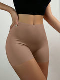 Pantalones cortos de seguridad de seda de hielo sin costuras para mujer con diseno antitransparencia y borde sin enrollar, cenidos de cintura media para colocar debajo de la ropa