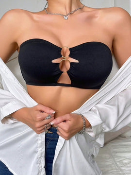 Sujetador sexy para mujer sin alambre con el pecho envuelto delgado y huecos, pieza unica