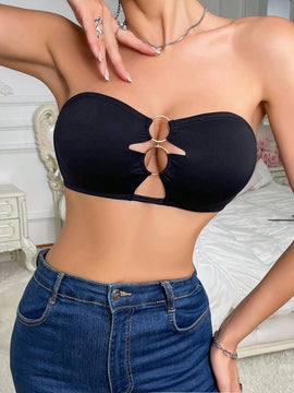 Sujetador sexy para mujer sin alambre con el pecho envuelto delgado y huecos, pieza unica