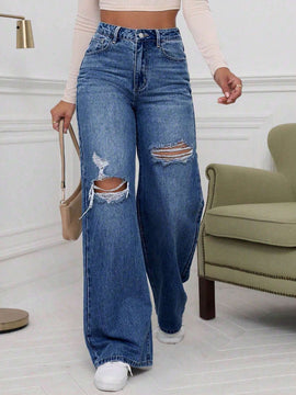 EZwear Jeans casuales rasgados y amplios lavados